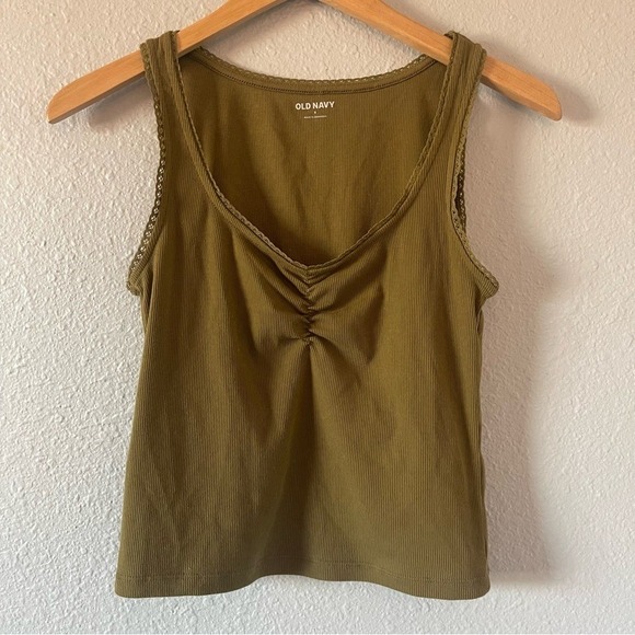 Old Navy Olive Green Ribbed Tank Top Square Neck Sleeveless Casual Size Small - Picture 1 of 9